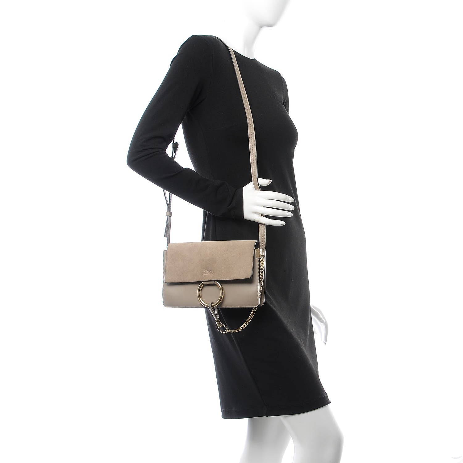 Chloe Suede Calfskin Small Faye Shoulder Bag Motty Grey 2 of 15