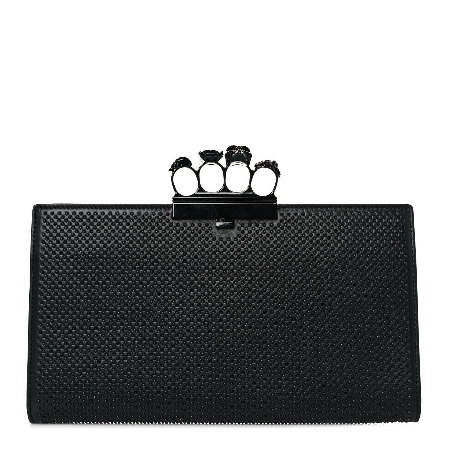 Calfskin Studded Knuckle Flat Clutch Black