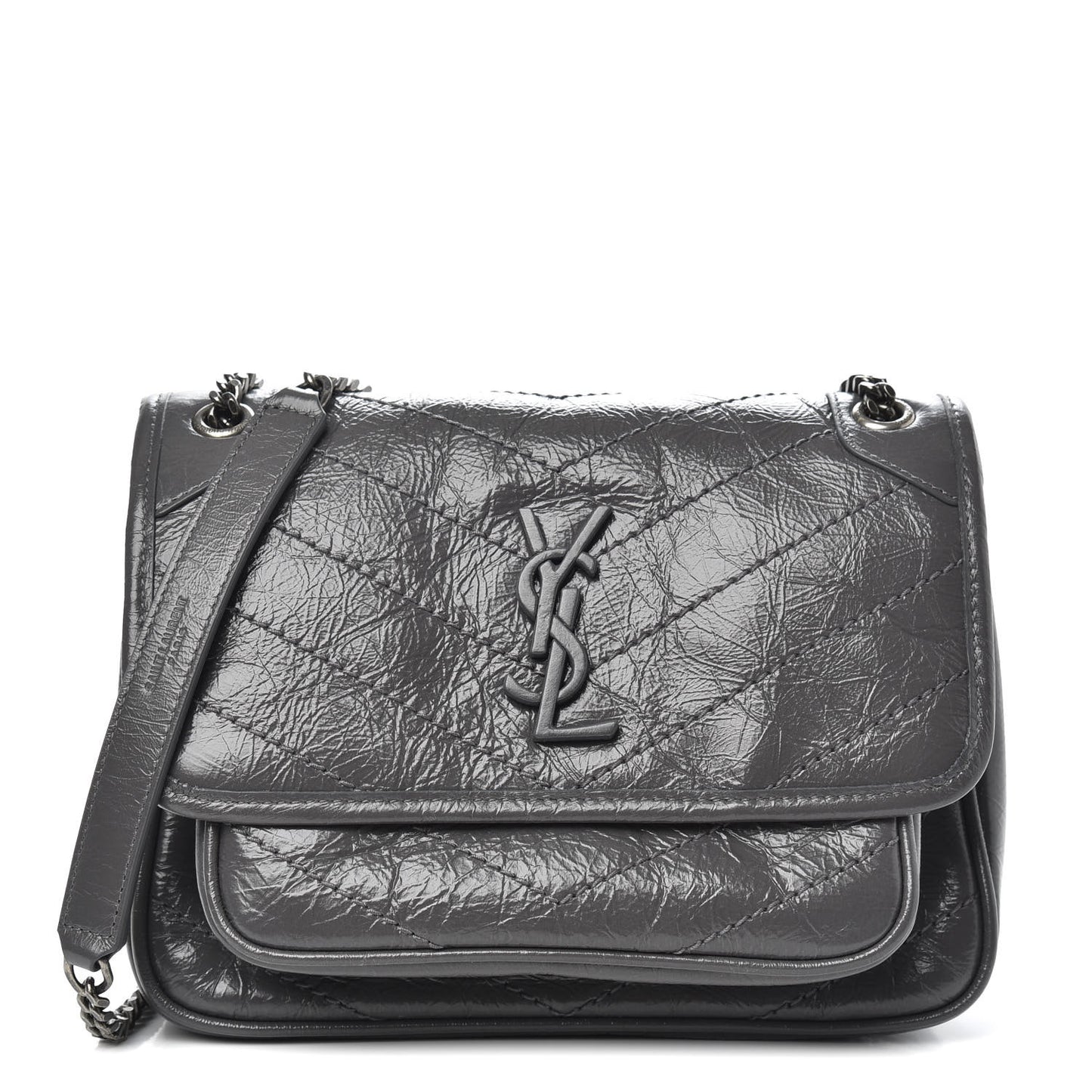 Crinkled Calfskin Matelasse Monogram Baby Niki Chain Satchel Storm