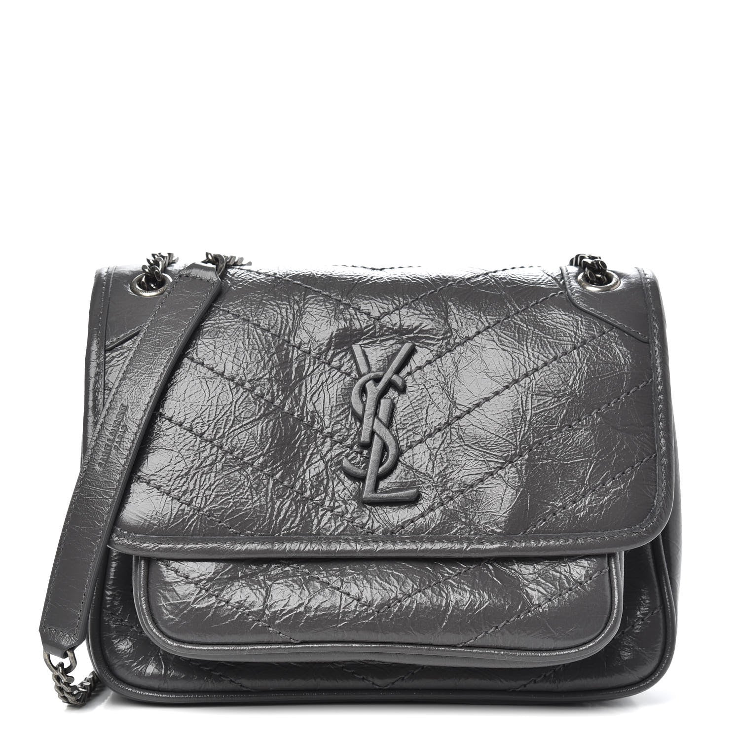 Saint Laurent Crinkled Calfskin Matelasse Monogram Baby Niki Chain Satchel Storm 1 of 11