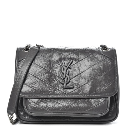 Saint Laurent Crinkled Calfskin Matelasse Monogram Baby Niki Chain Satchel Storm 1 of 11