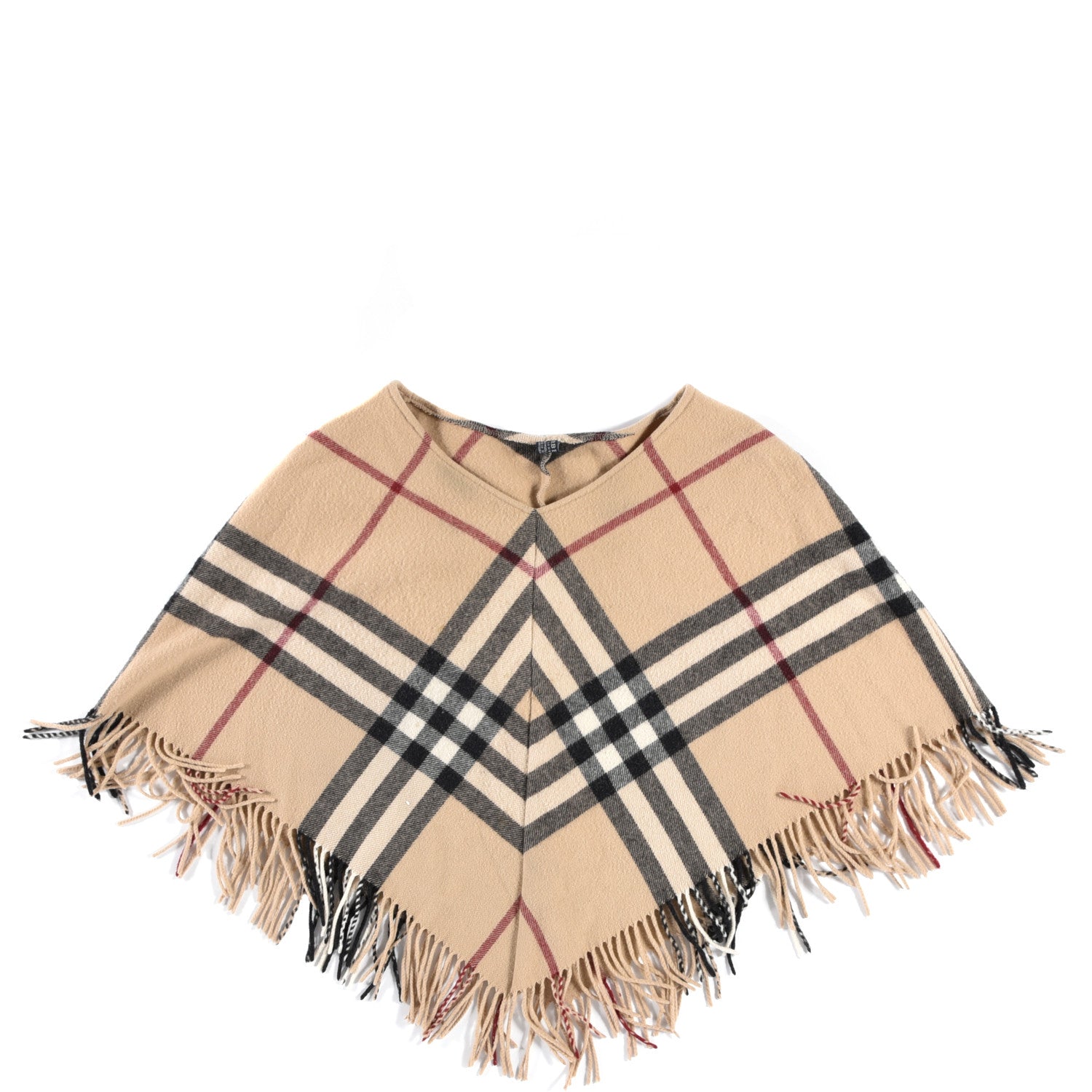 Burberry Merino Wool Cashmere Fringe Giant Check Poncho Beige 1 of 3