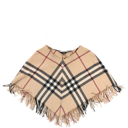 Burberry Merino Wool Cashmere Fringe Giant Check Poncho Beige 1 of 3