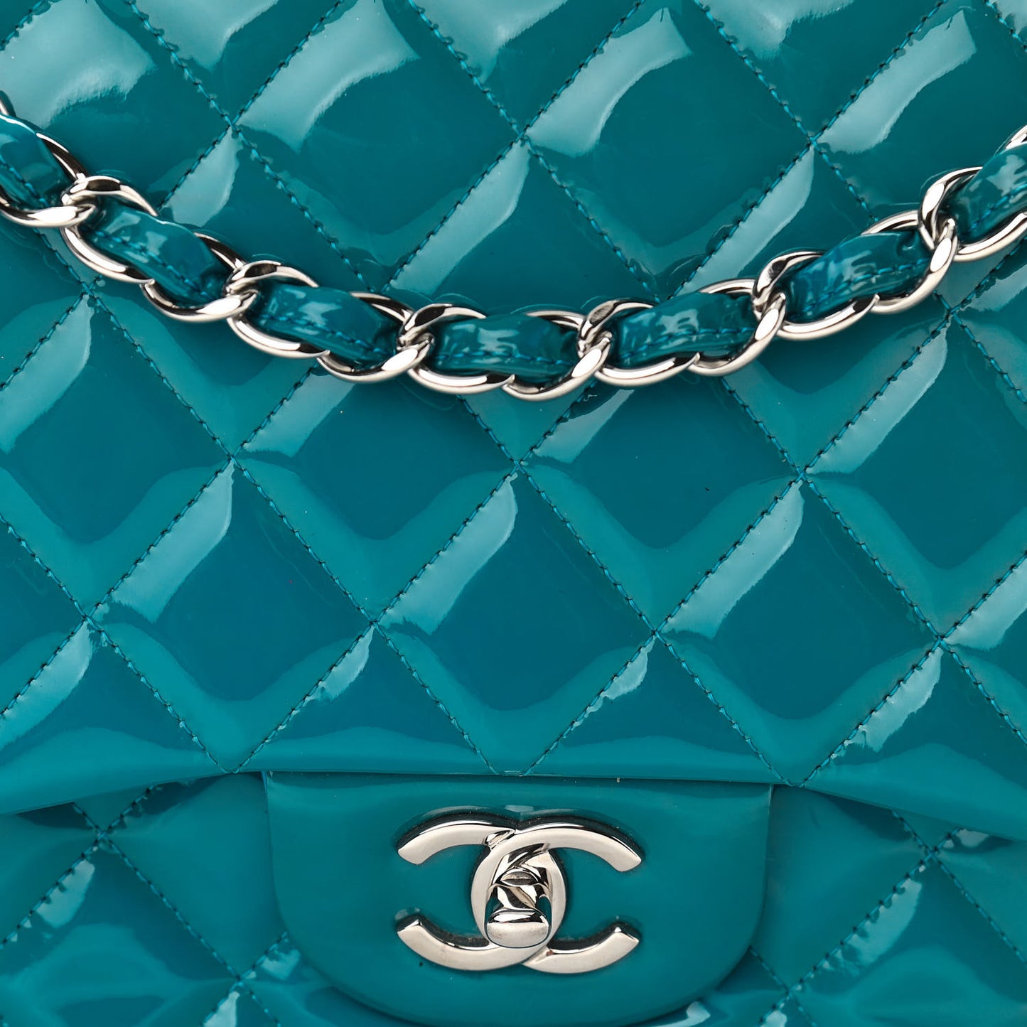 Patent Quilted Jumbo Double Flap Blue