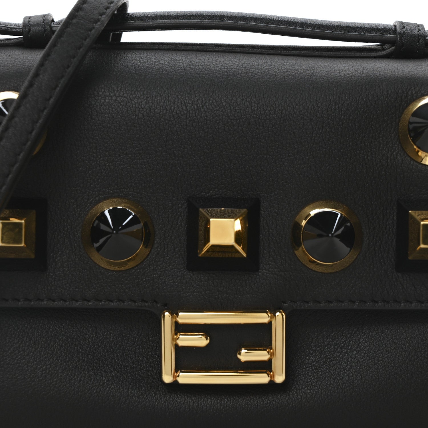 Fendi Vitello Dolce Studded Micro Double Baguette Black 8 of 10
