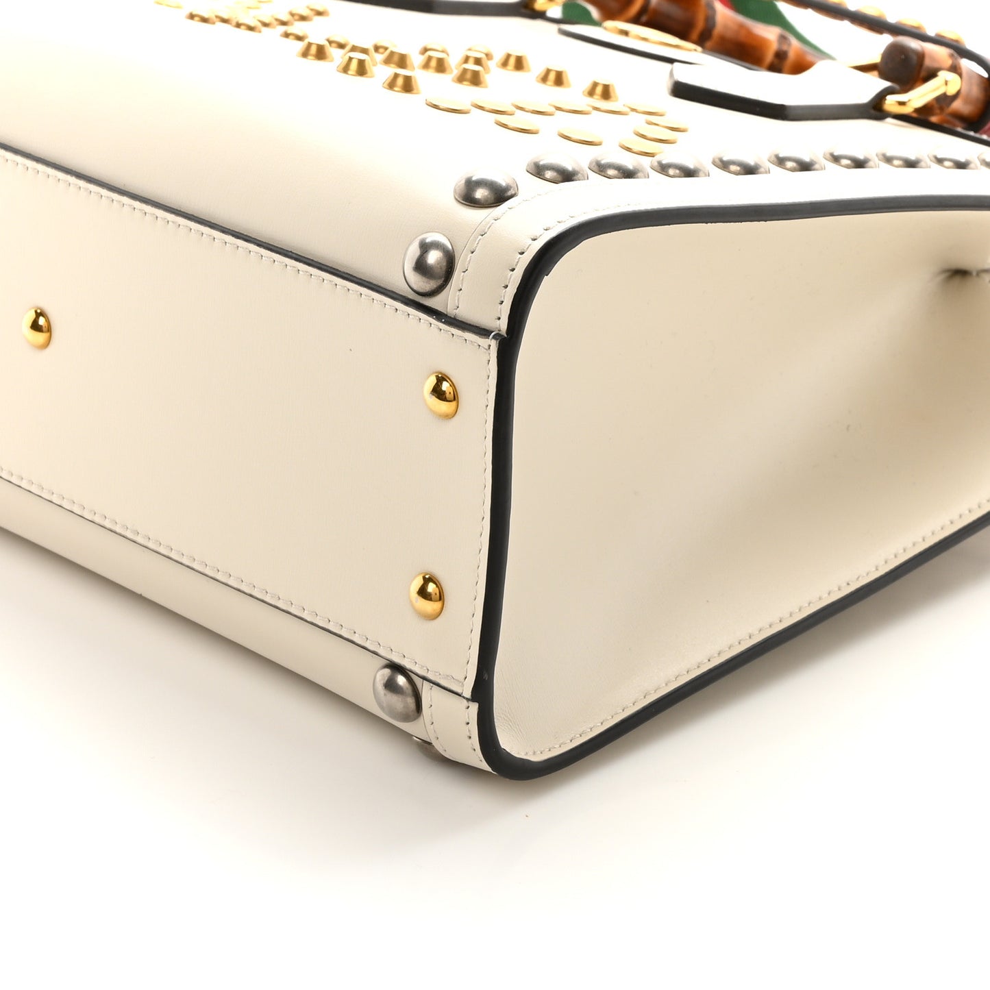 Calfskin Studded Loved Small Diana Tote Bag Mystic White Hibiscus Red