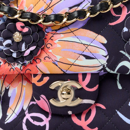 Chanel Printed Fabric Quilted Camellia Flap Black Multicolor 9 of 11