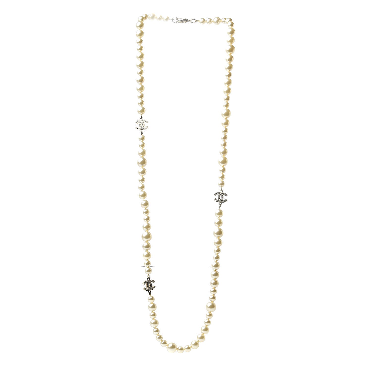 Chanel Graduated Pearl Crystal CC Long Necklace Gold 3 of 5