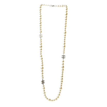 Chanel Graduated Pearl Crystal CC Long Necklace Gold 3 of 5