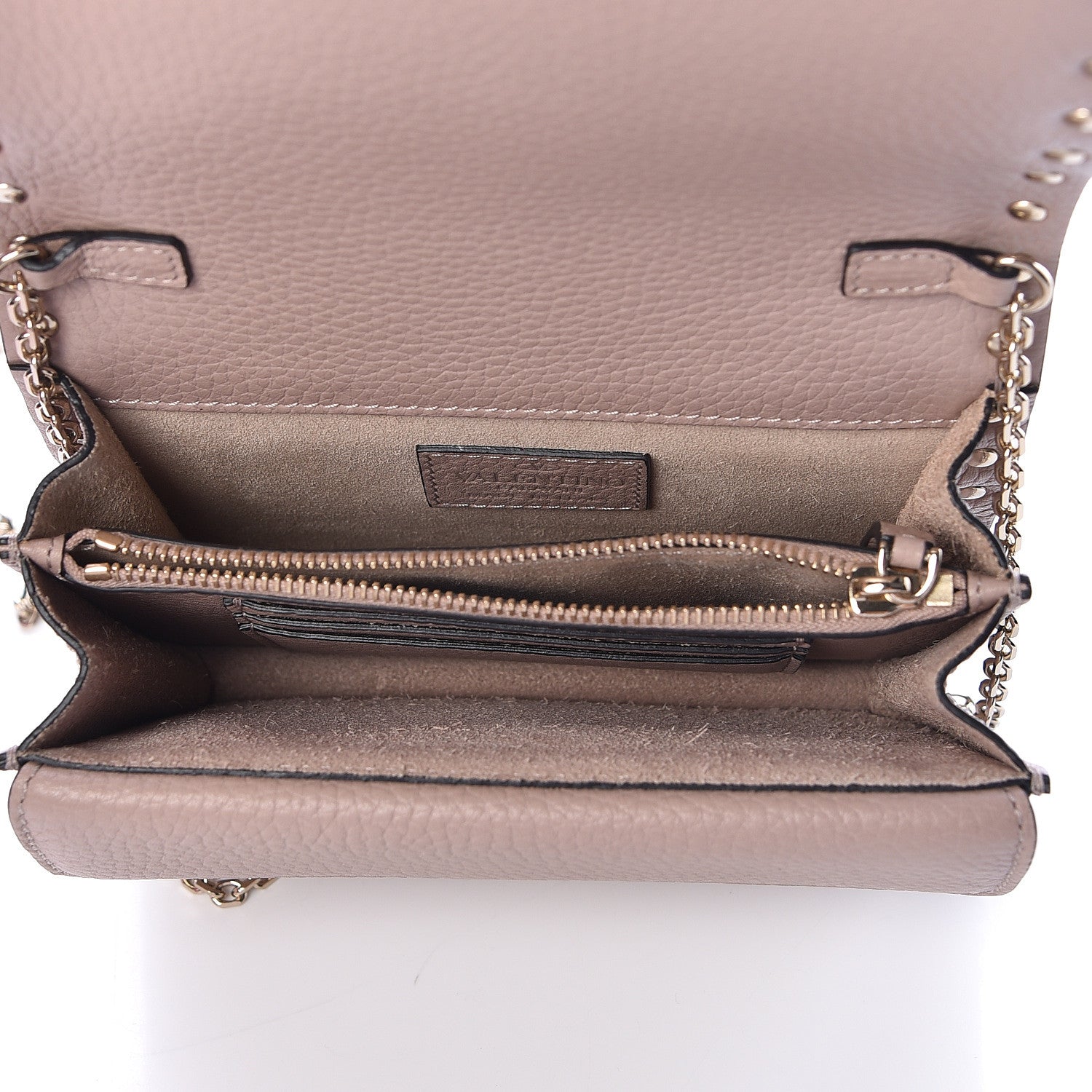 Valentino Garavani Pebbled Calfskin Rockstud Wallet on Chain Poudre 5 of 10