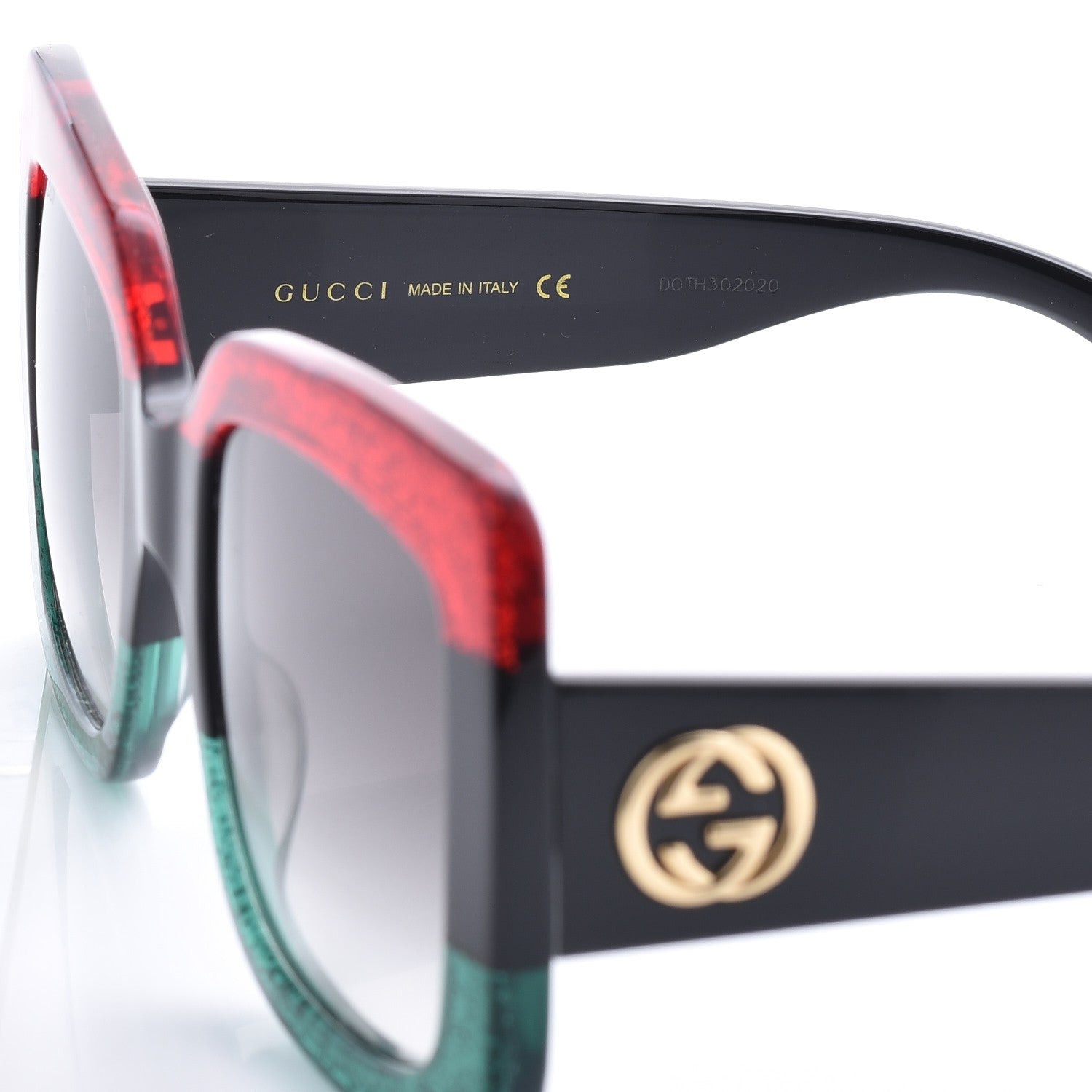 Gucci Square Frame GG0083S Sunglasses Glitter Red Black Green 5 of 8