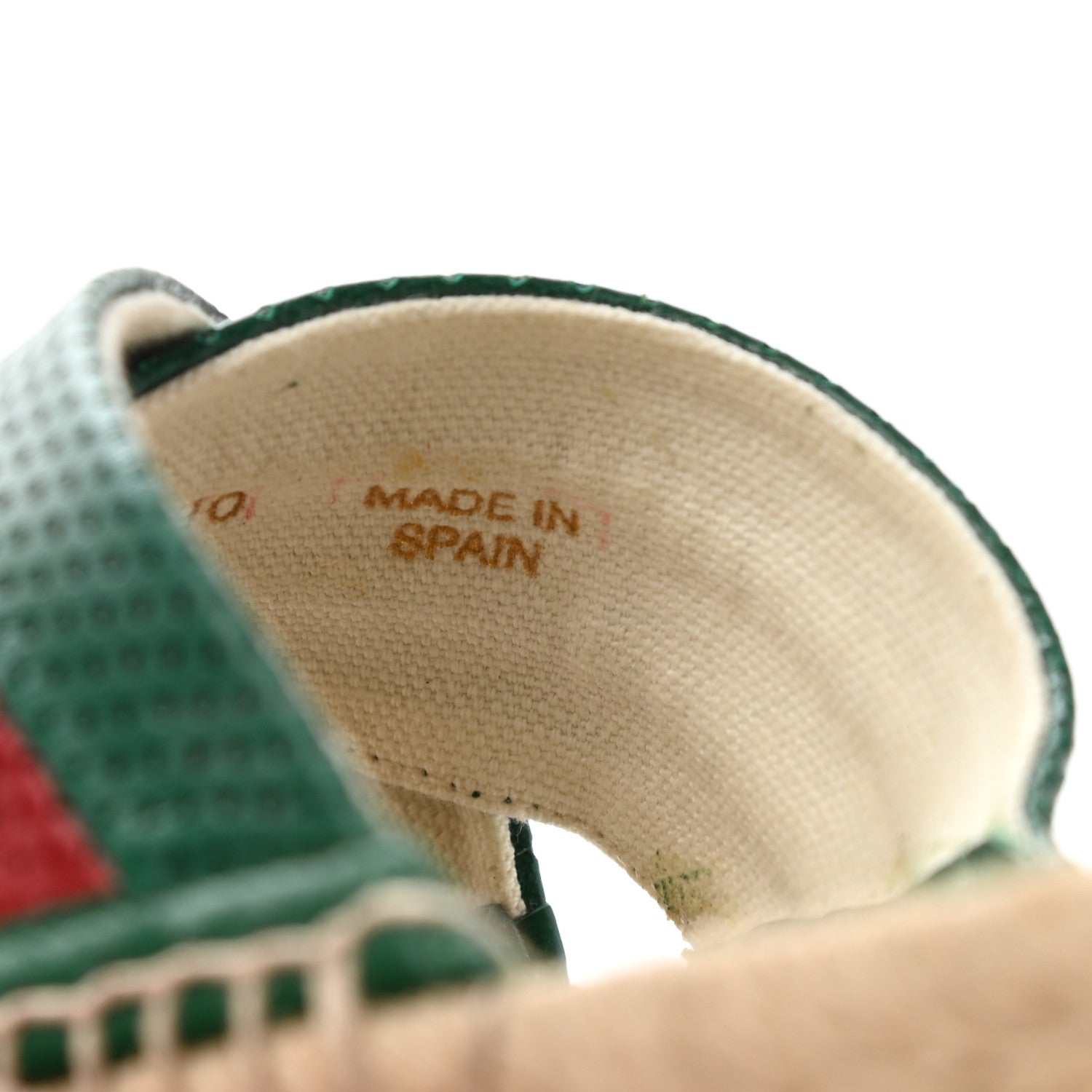 Gucci Malaga Kid Perforated Criss Cross Espadrille Slide Sandals 37.5 Emerald Hibiscus Red 7 of 8