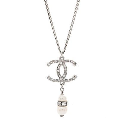 Chanel Crystal Pearl CC Necklace Silver 4 of 6