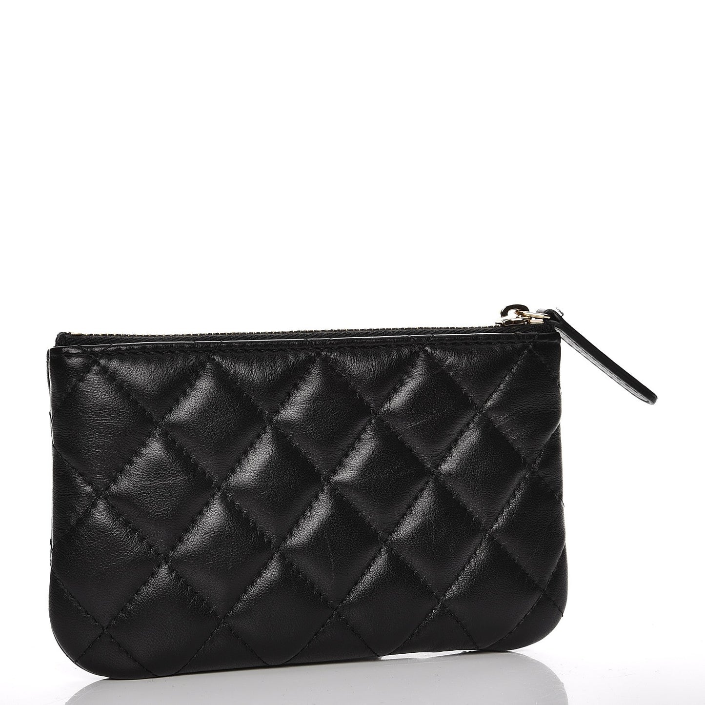 Lambskin Quilted Small Camellia Cosmetic Pouch Black White