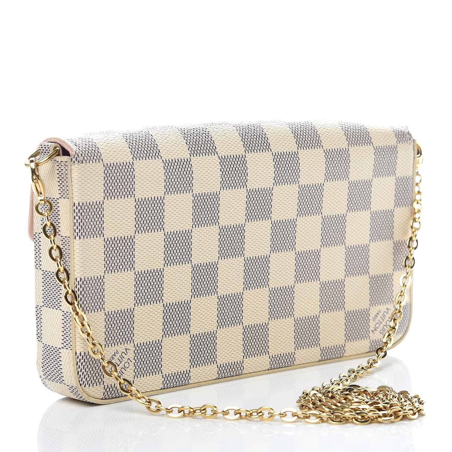 Louis Vuitton Damier Azur Pochette Felicie Chain Wallet Rose Ballerine 4 of 10