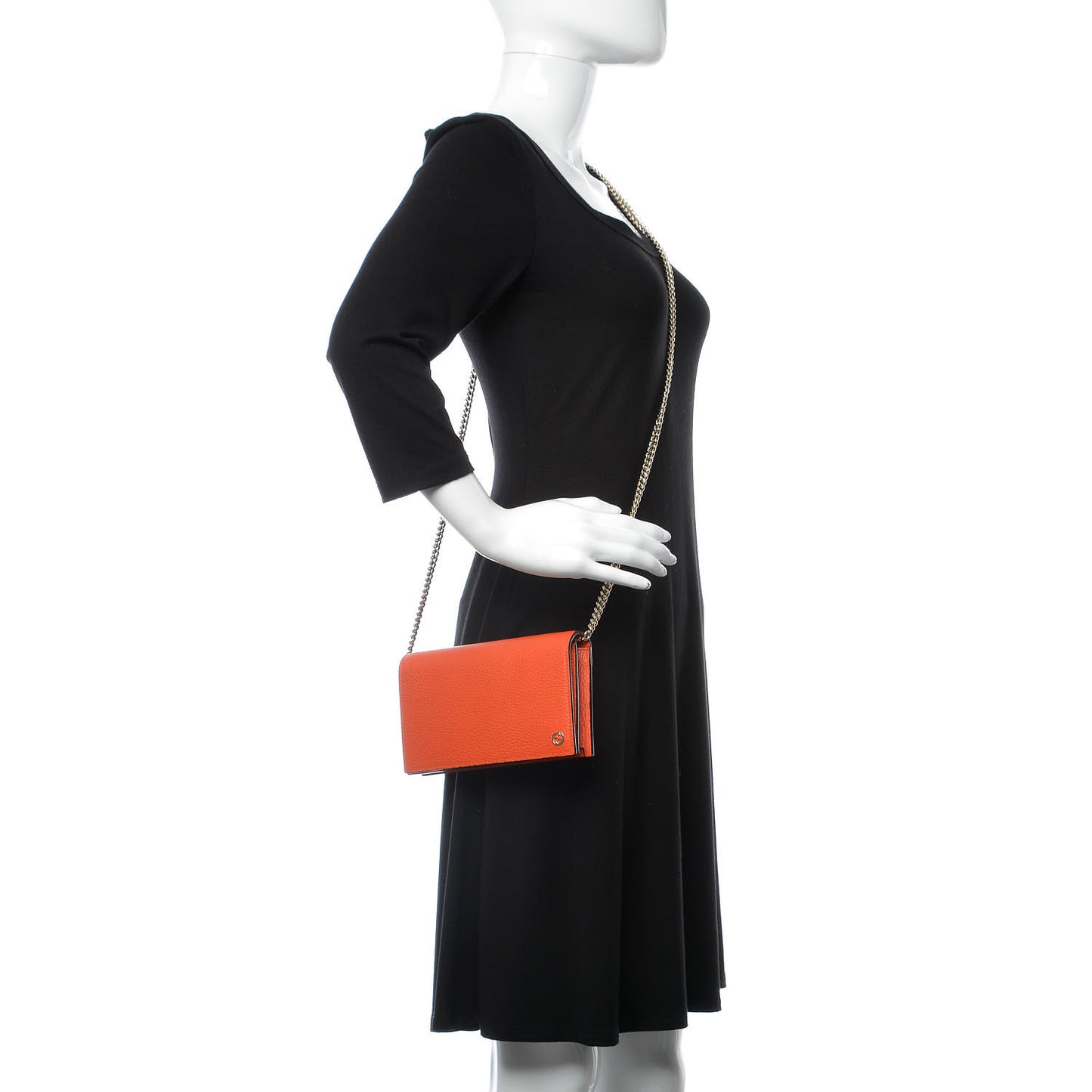 Dollar Calfskin Medium Betty Chain Wallet Sun Orange