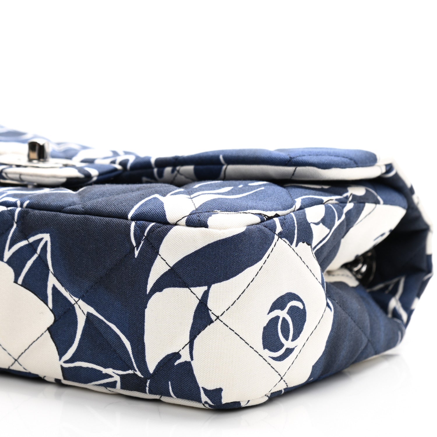 Chanel Floral Printed Silk CC Medium Single Flap Navy Blue White 10 of 11