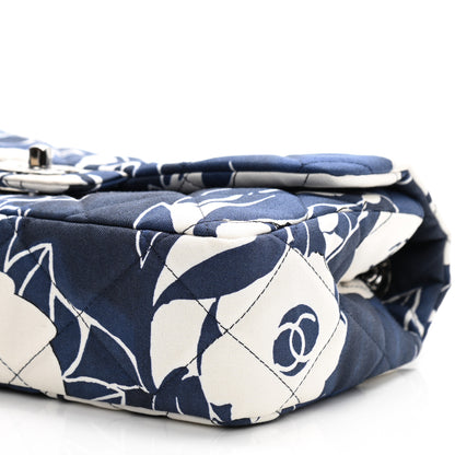 Chanel Floral Printed Silk CC Medium Single Flap Navy Blue White 10 of 11