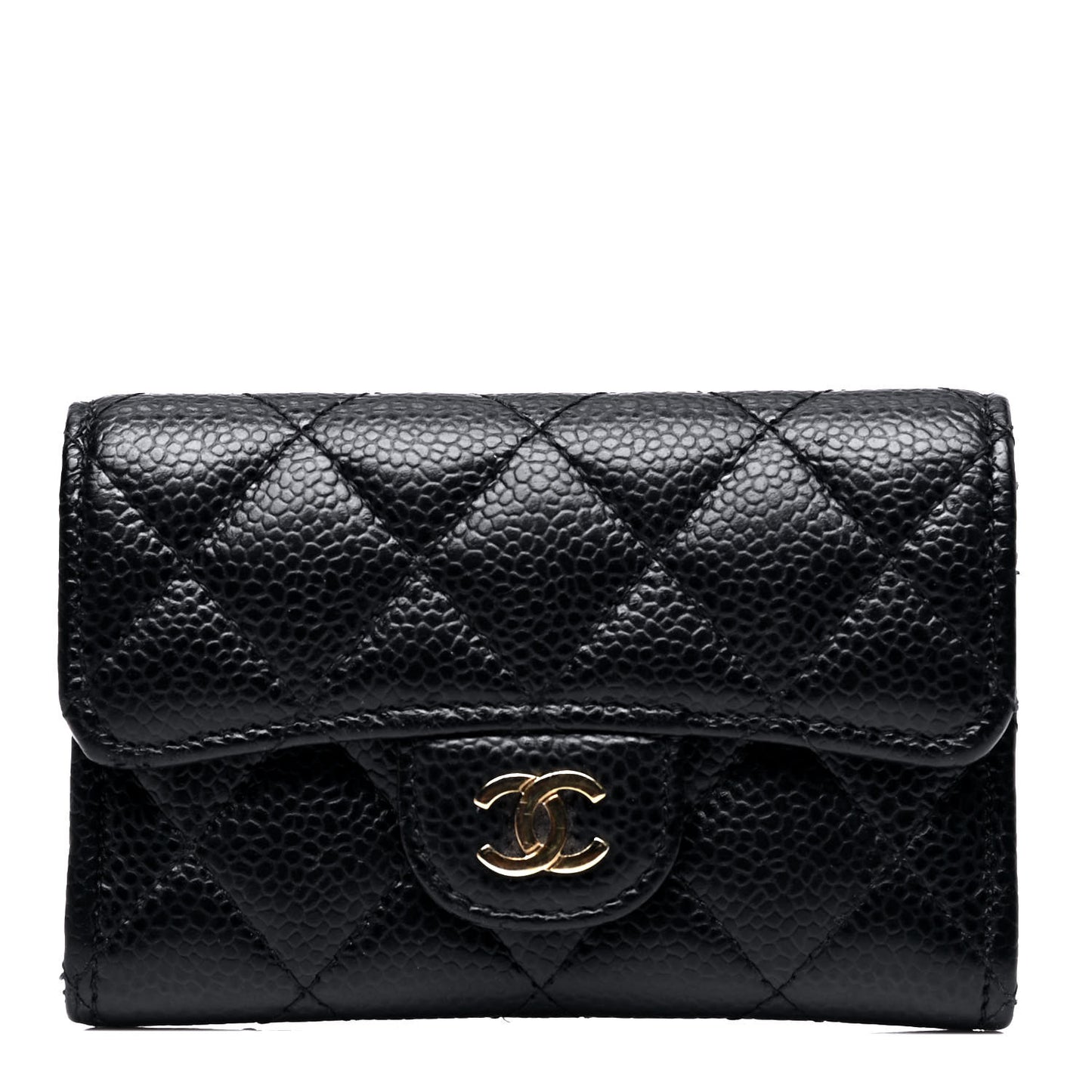 Caviar Quilted Flap Card Holder Black