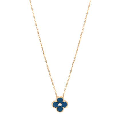 Van Cleef & Arpels 18K Yellow Gold Diamond Celestial Blue Sevres Porcelain Vintage Alhambra Pendant Necklace 1 of 6