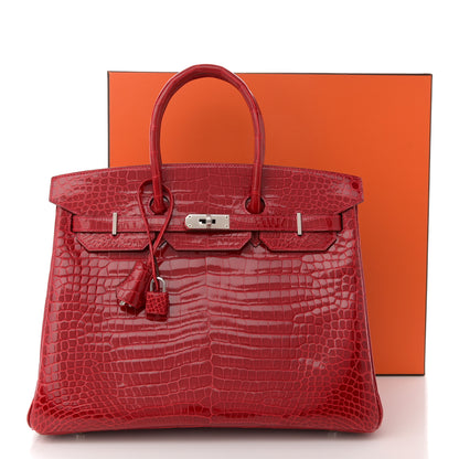 Hermes Shiny Porosus Crocodile Birkin 35 Rouge Casaque 11 of 11