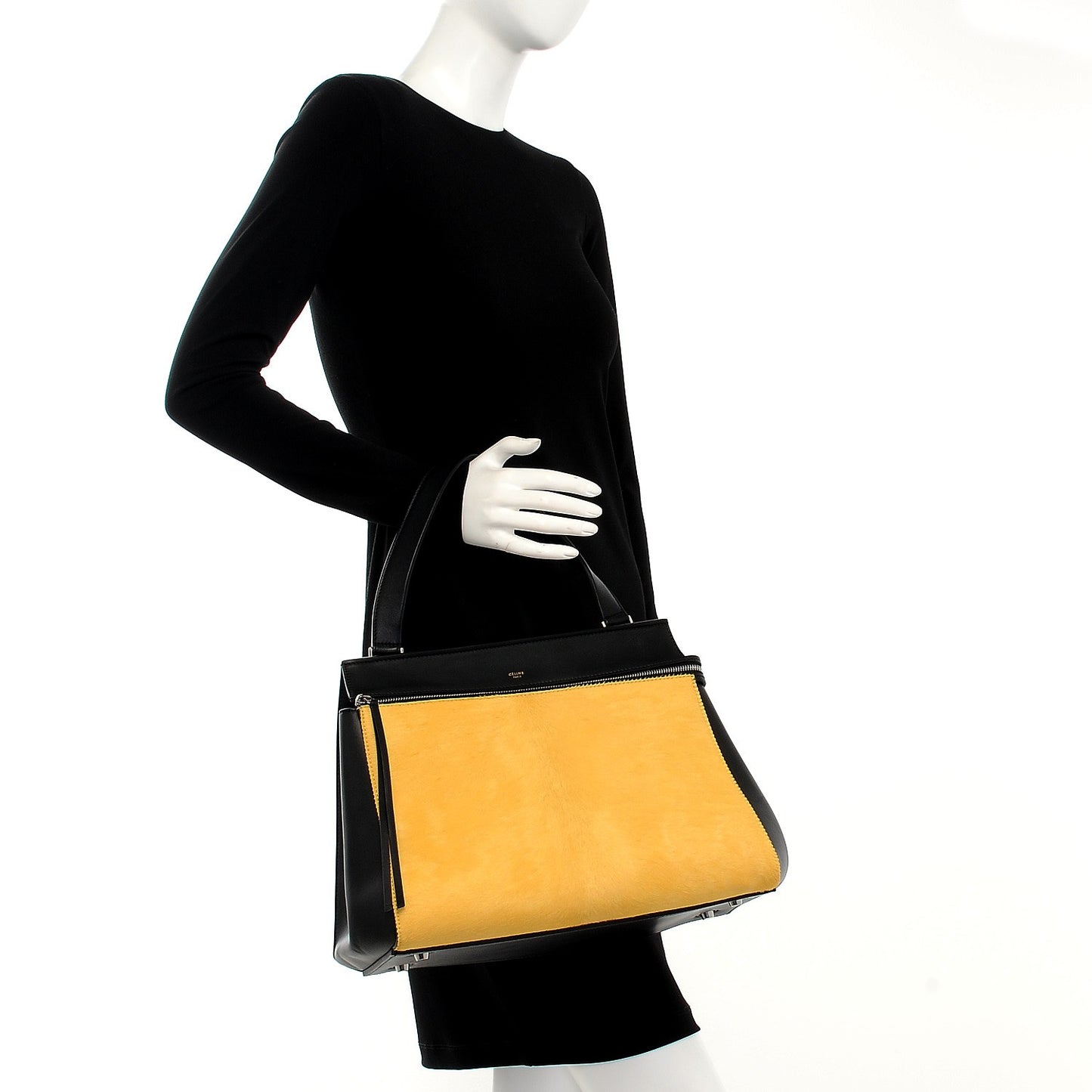 Pony Hair Medium Edge Shoulder Bag Mustard