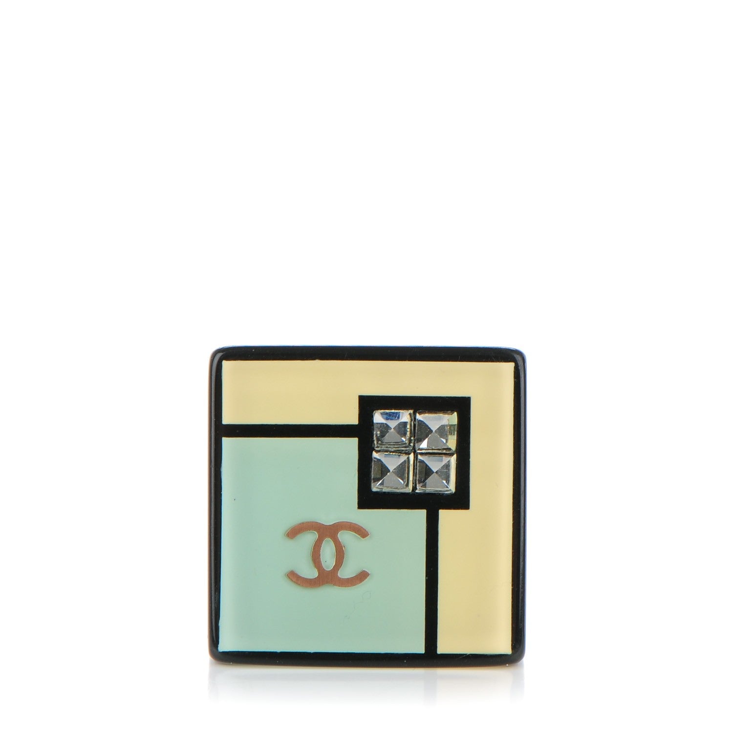 Chanel Resin Baguette Crystal CC Square Ring 7 Black Green 1 of 4