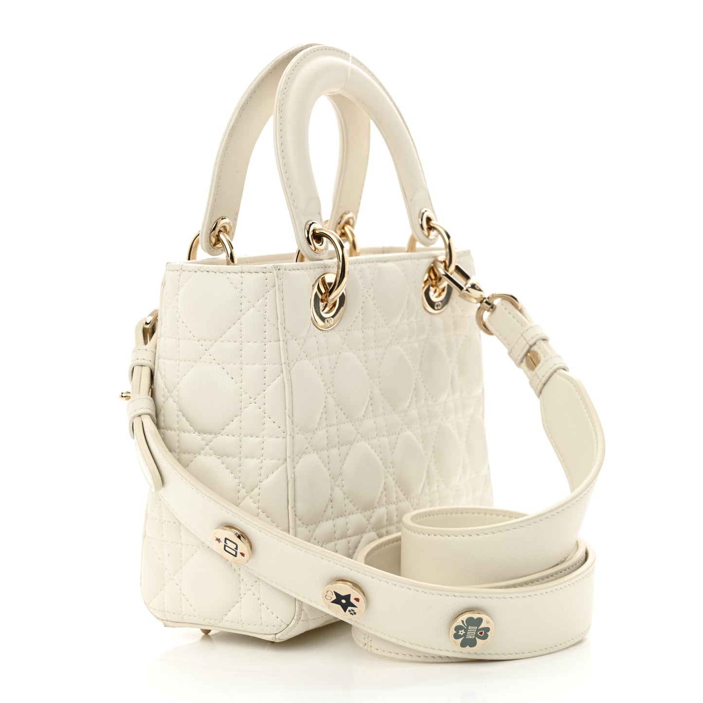 Lambskin Cannage Small Lucky Badges My Lady Dior White
