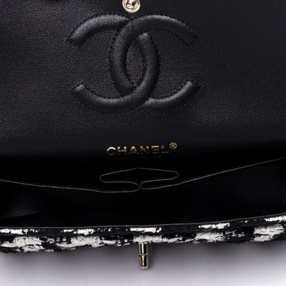 Chanel Tweed Quilted Medium Double Flap Black Ecru White 4 of 4