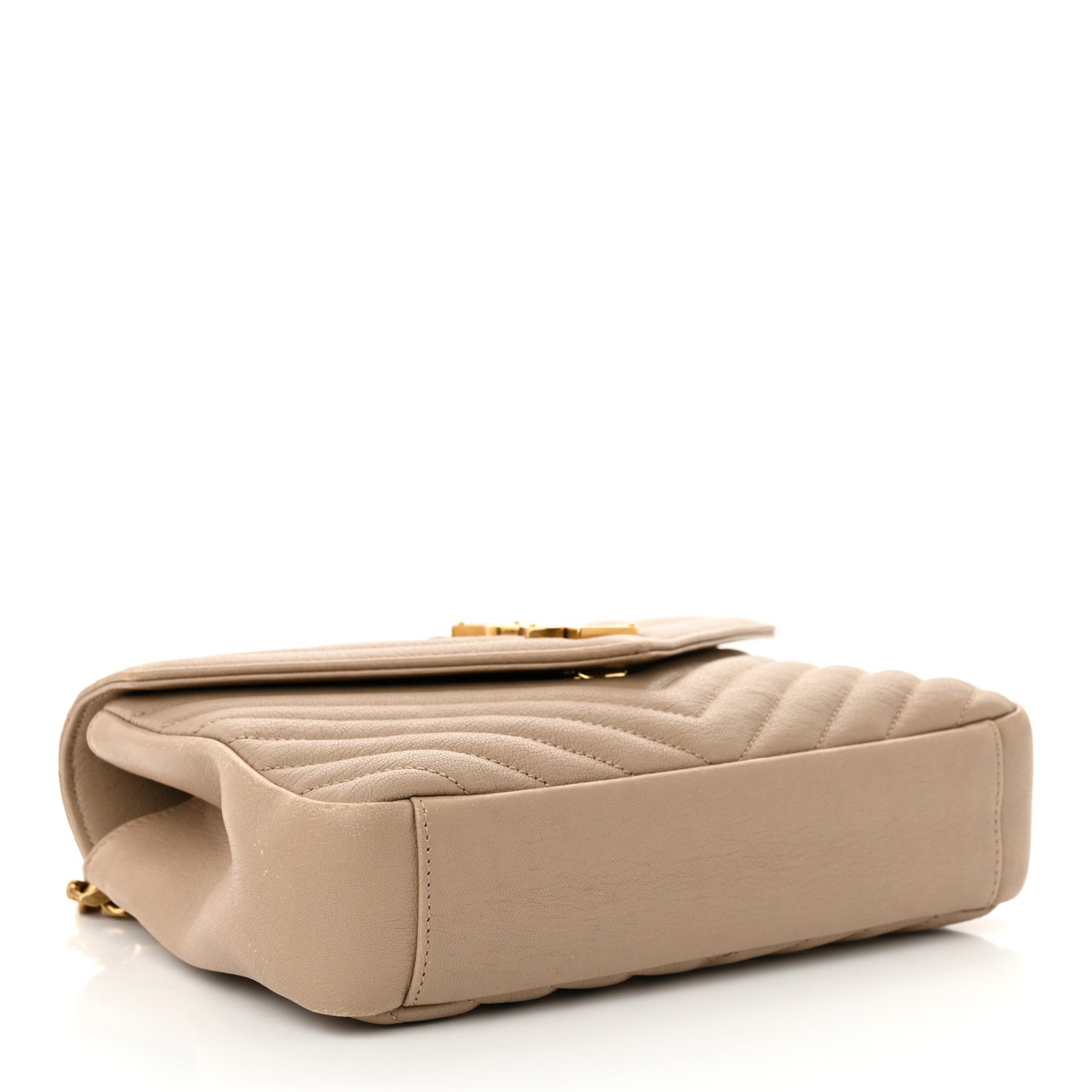 Sheepskin Matelasse Chevron Monogram Medium College Bag Dark Beige