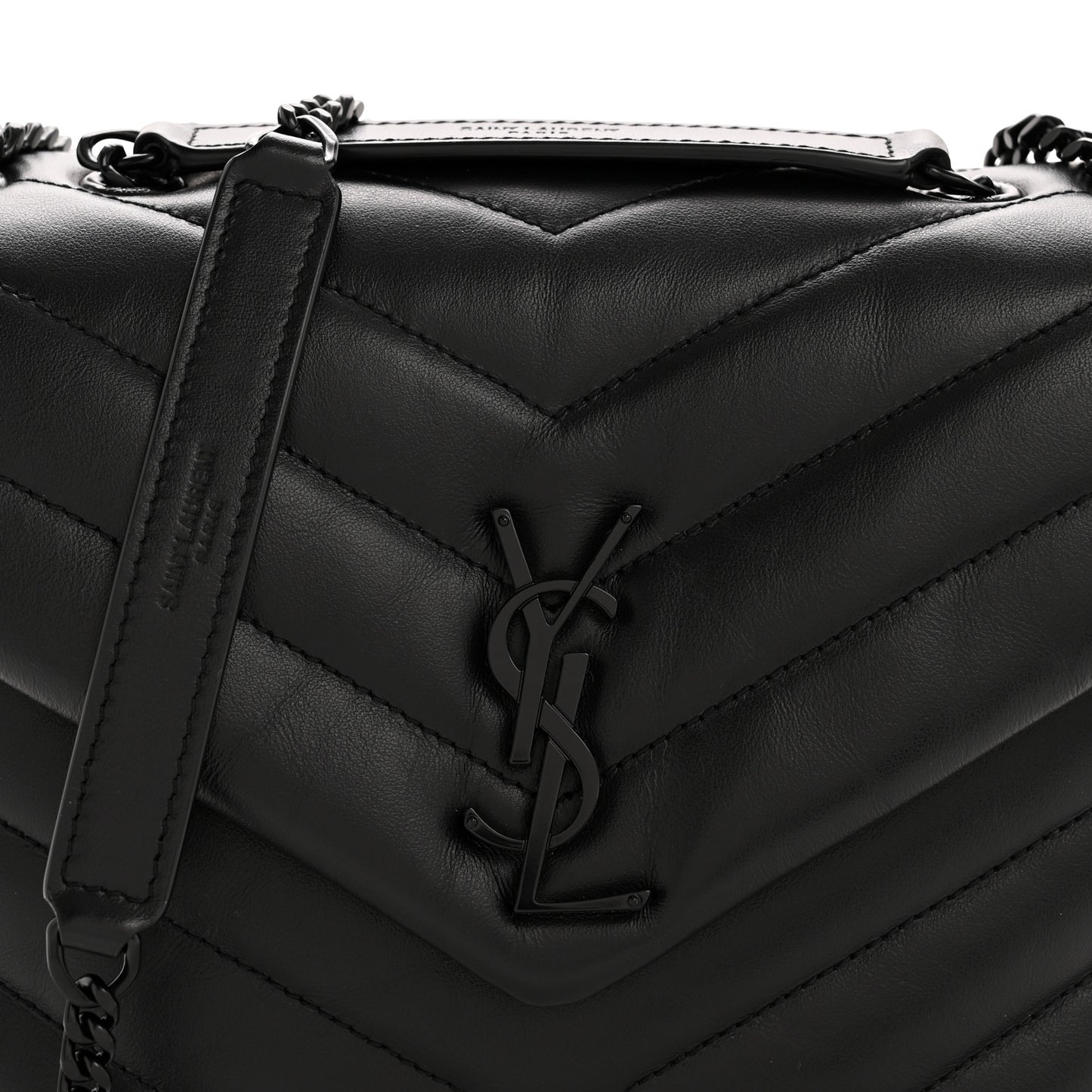 Calfskin Y Quilted Monogram Monochrome Small Loulou Chain Satchel Black