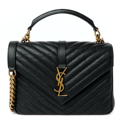 Saint Laurent Sheepskin Matelasse Chevron Monogram Medium College Bag Black 1 of 10