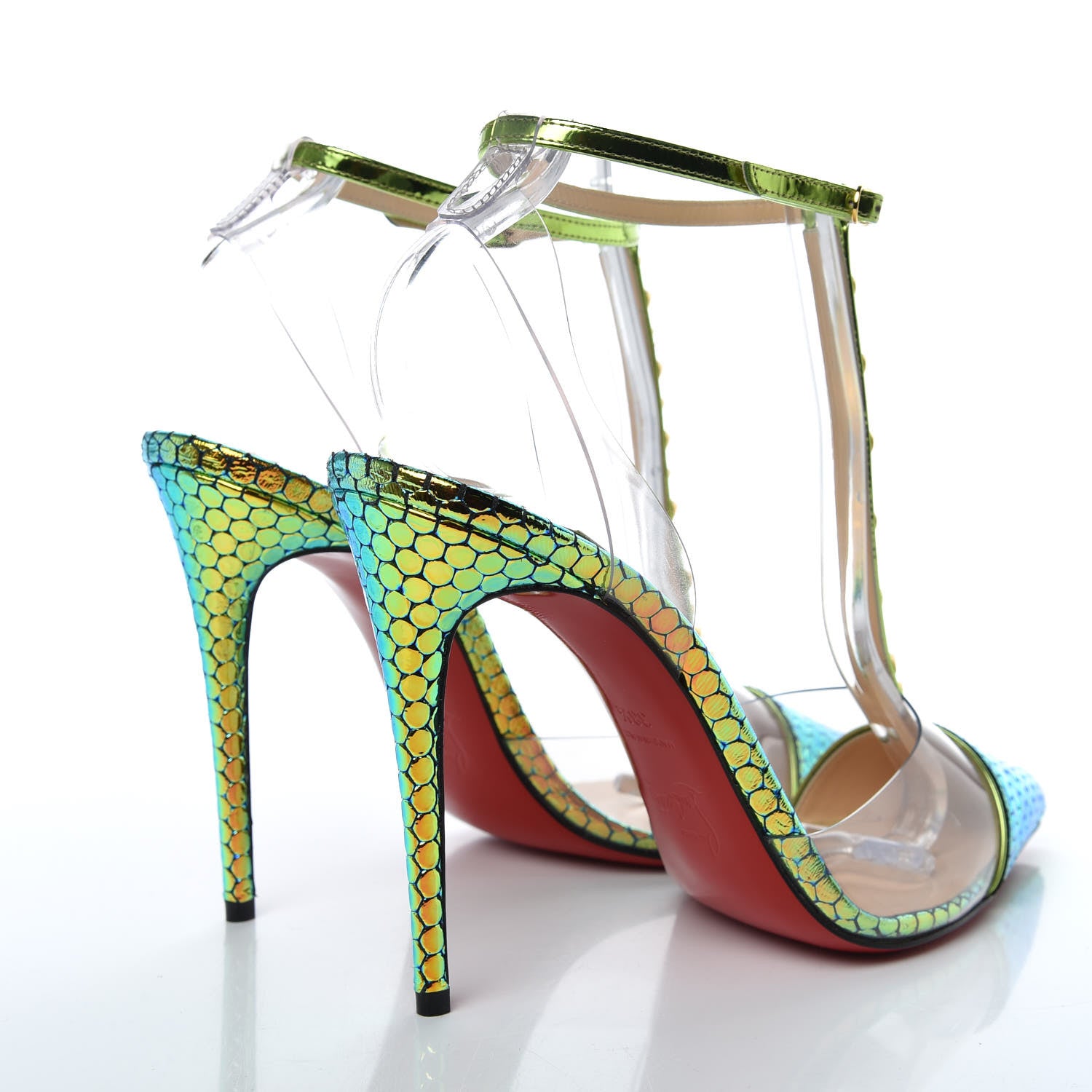Christian Louboutin Specchio Ruche PVC Nosy Spikes 100 Pumps 38.5 Taiga 4 of 7