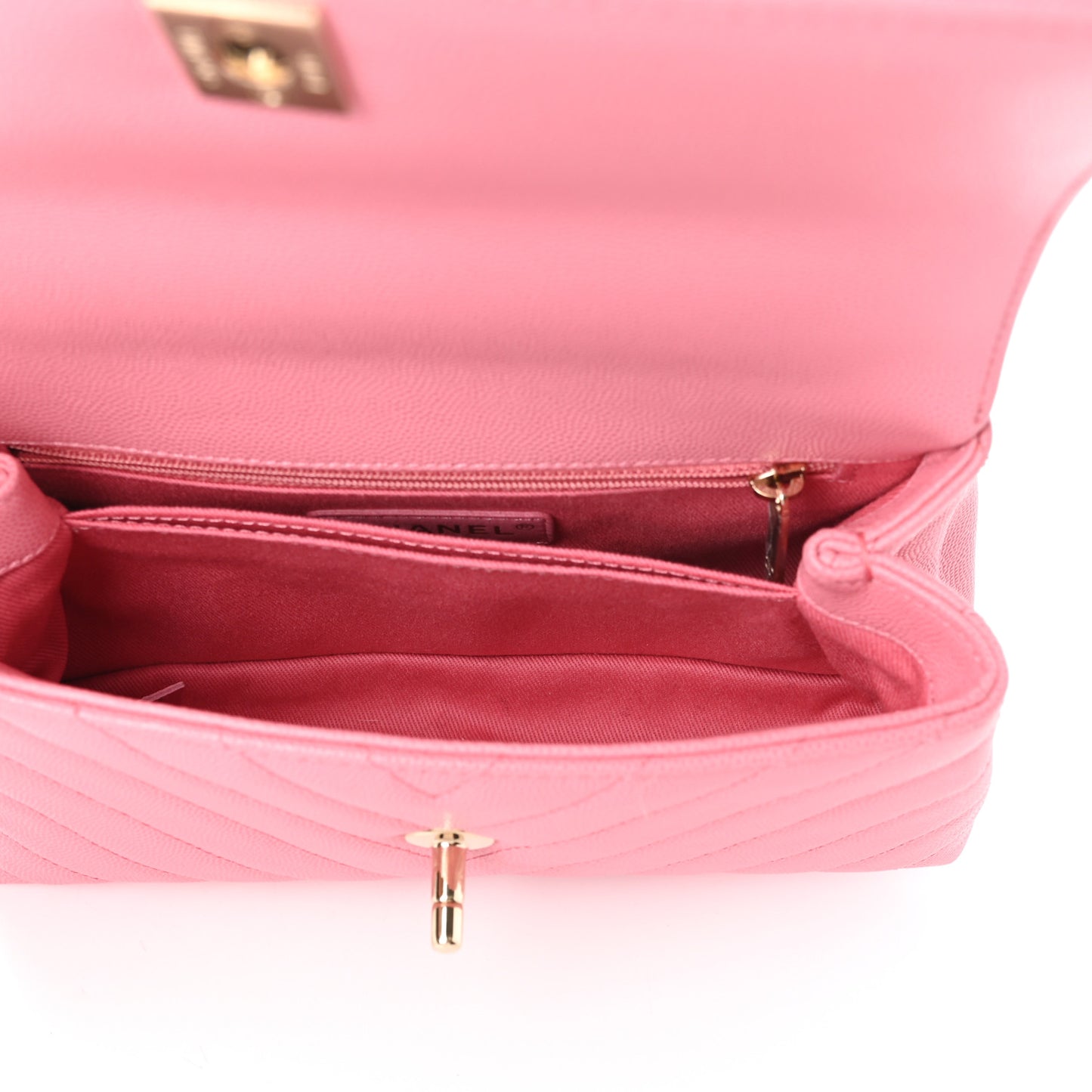 Caviar Chevron Quilted Mini Coco Handle Flap Pink