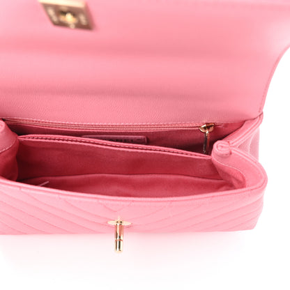 Chanel Caviar Chevron Quilted Mini Coco Handle Flap Pink 5 of 10