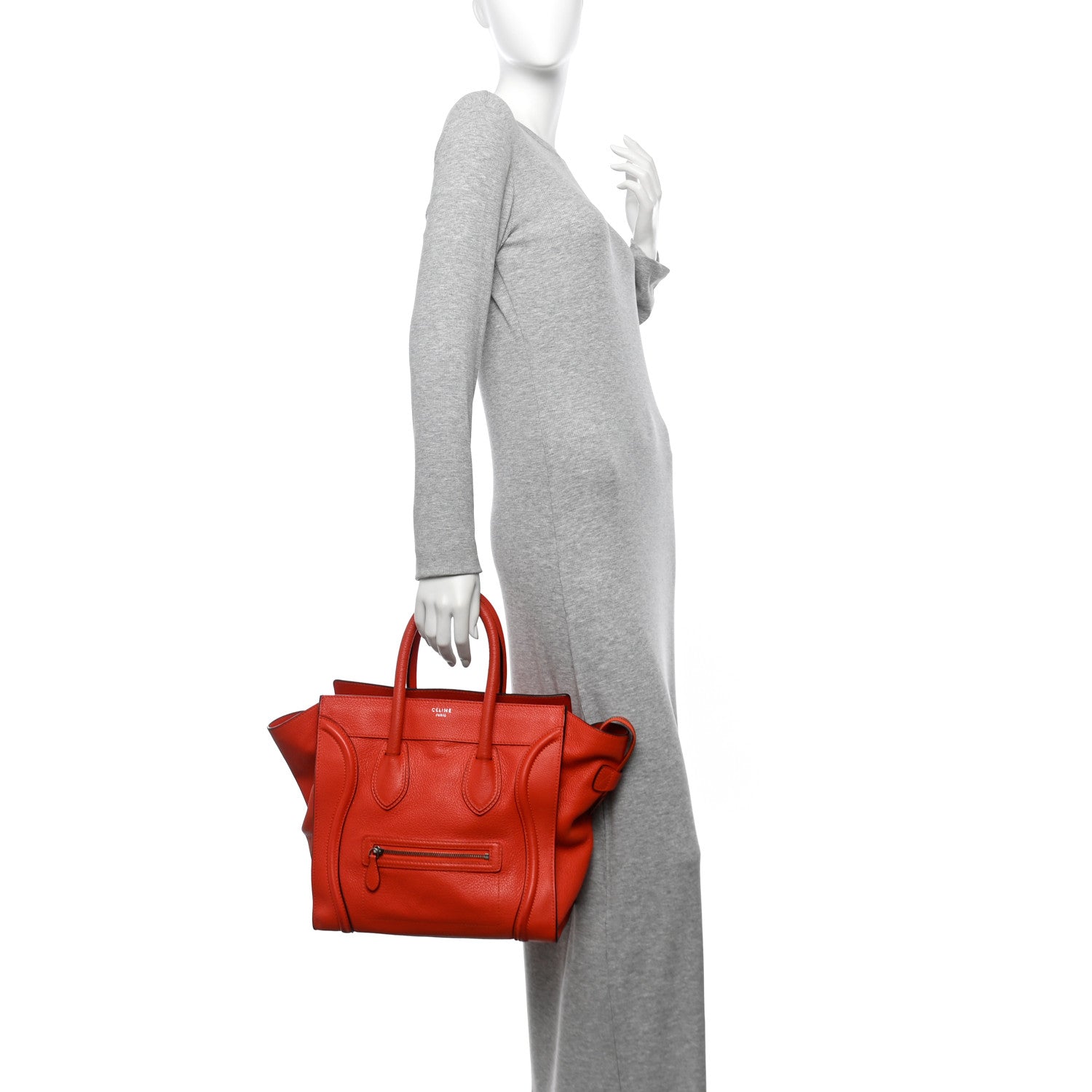 Celine Drummed Calfskin Mini Luggage Coquelicot 2 of 12