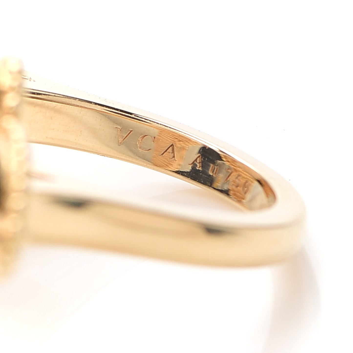 18K Yellow Gold Mother of Pearl Tiger Eye Lucky Alhambra Between the Finger Ring 54 6.75