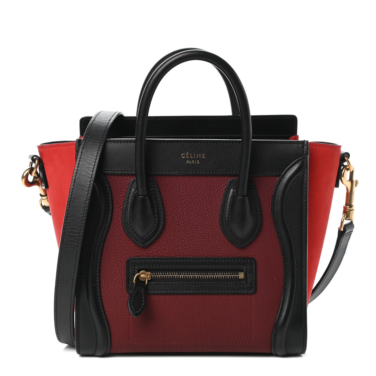 Celine Drummed Calfskin Nubuck Nano Tri-Color Luggage Burgundy 1 of 9