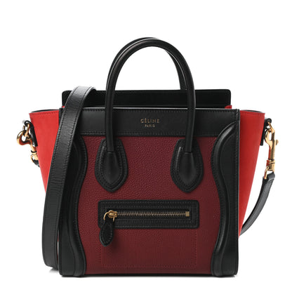 Celine Drummed Calfskin Nubuck Nano Tri-Color Luggage Burgundy 1 of 9