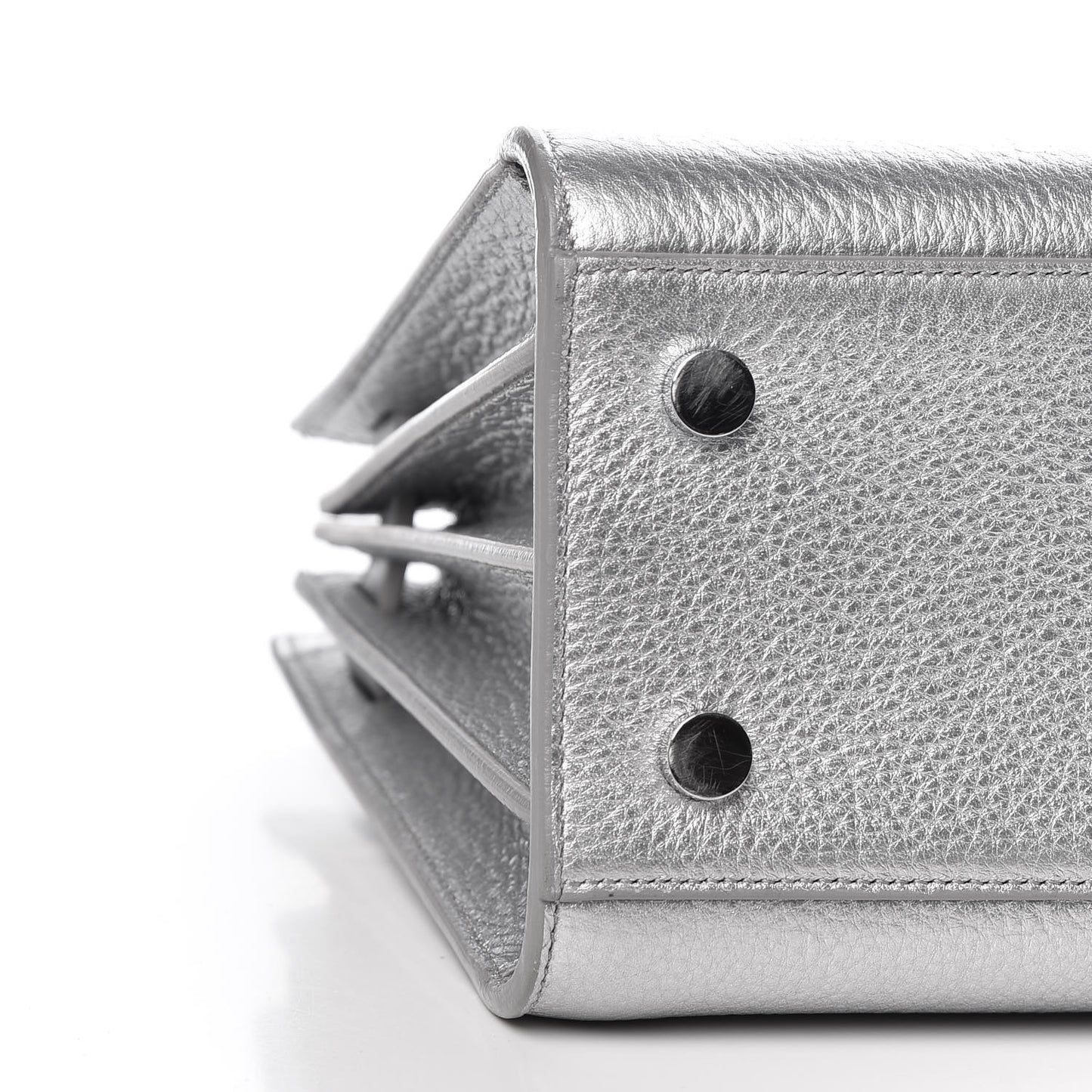 Metallic Grained Calfskin Baby Sac De Jour Silver