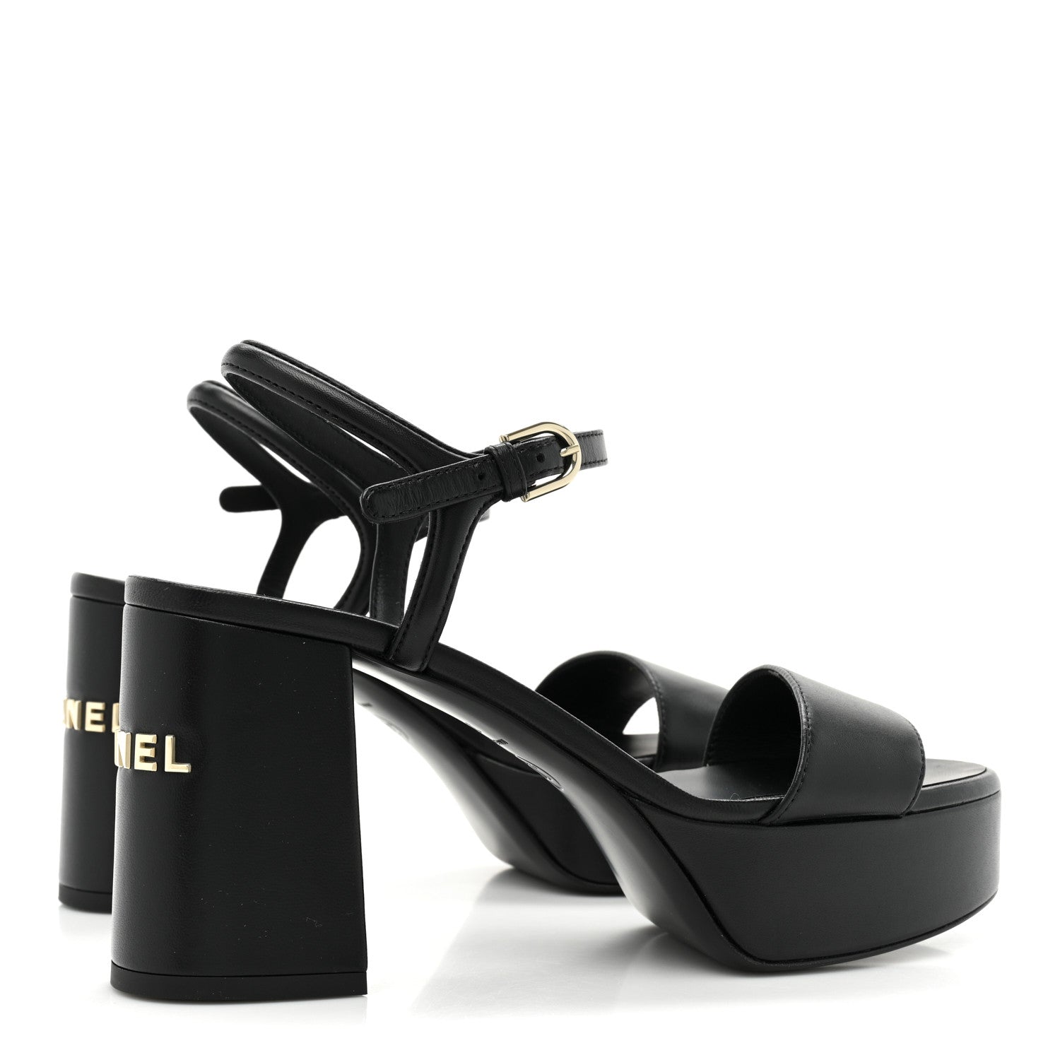 Chanel Lambskin Logo Platform Sandals 37 Black 5 of 9