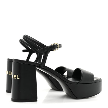 Chanel Lambskin Logo Platform Sandals 37 Black 5 of 9