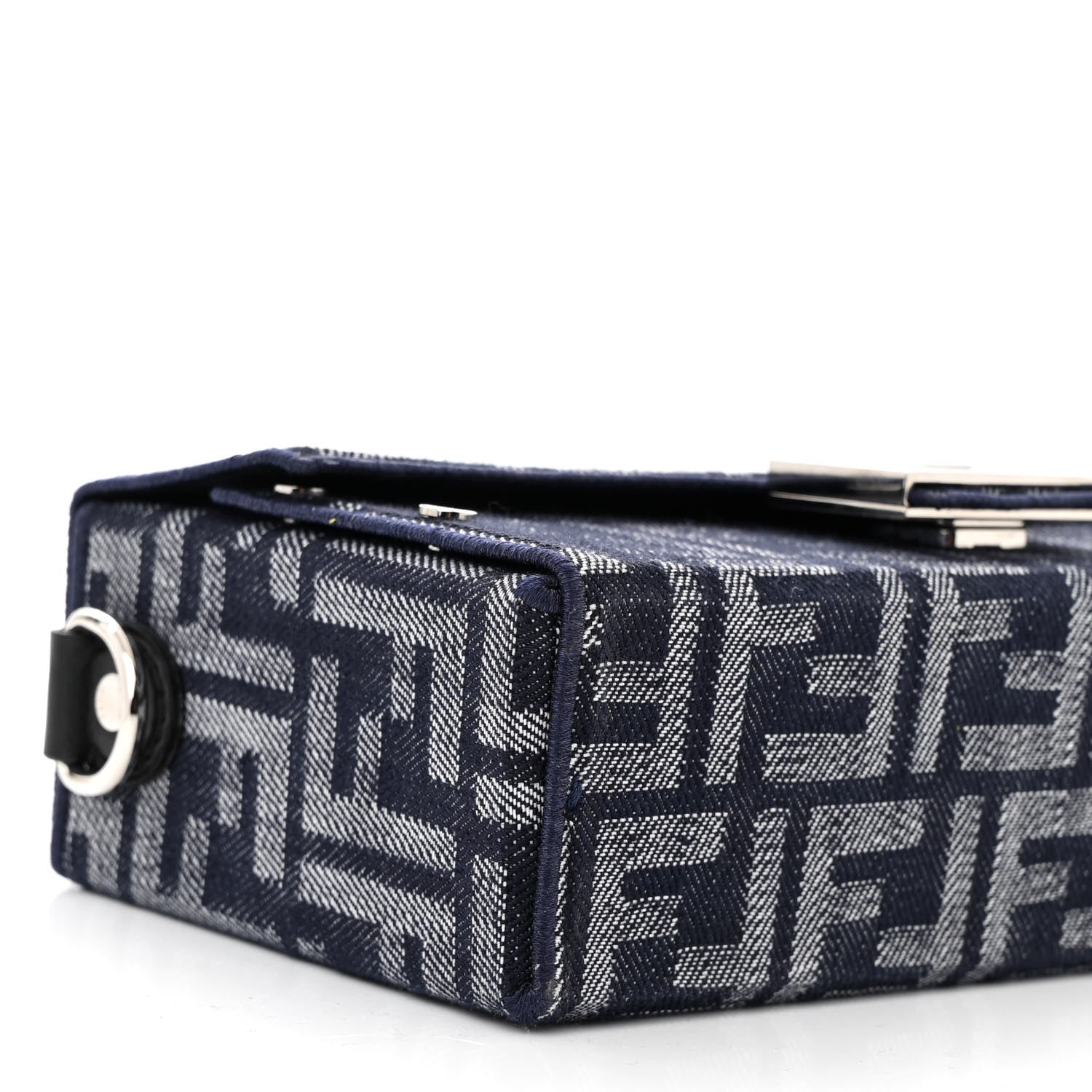 Fendi Fabric Jacquard Reactive Jean Denim Vitello Cover FF Baguette Soft Trunk Blue Black 9 of 10