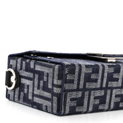 Fendi Fabric Jacquard Reactive Jean Denim Vitello Cover FF Baguette Soft Trunk Blue Black 9 of 10