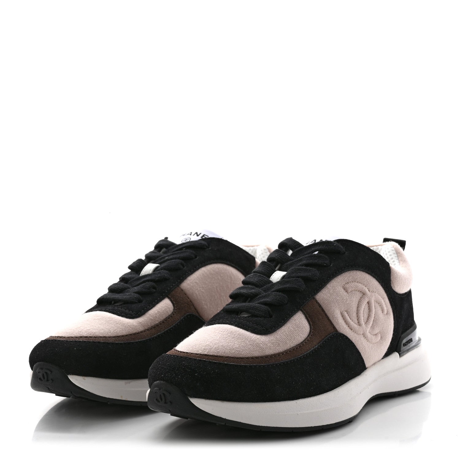 Chanel Suede Calfskin Fabric CC Sneakers 36 Dark Grey Light Pink 3 of 14