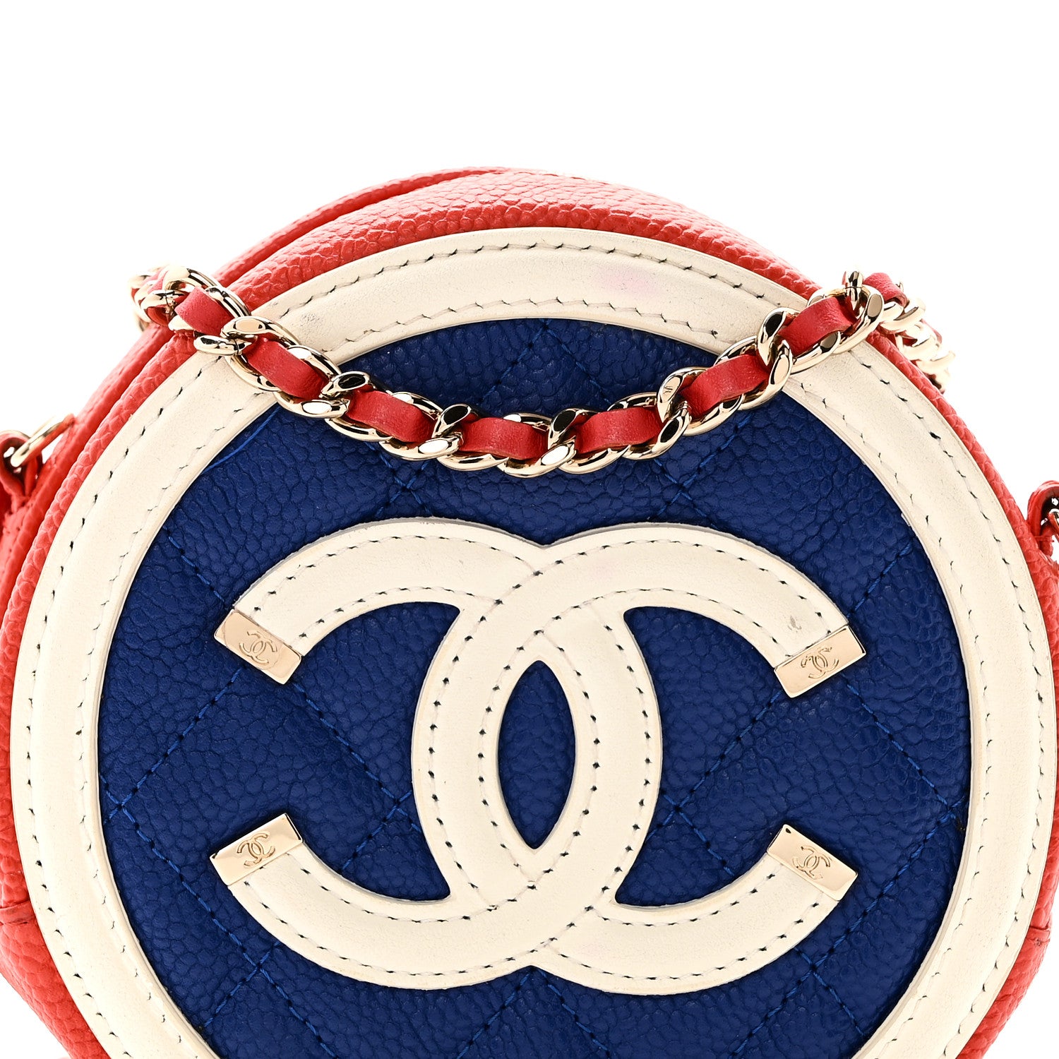 Chanel Caviar Quilted Round Filigree Crossbody Blue White Red 8 of 10