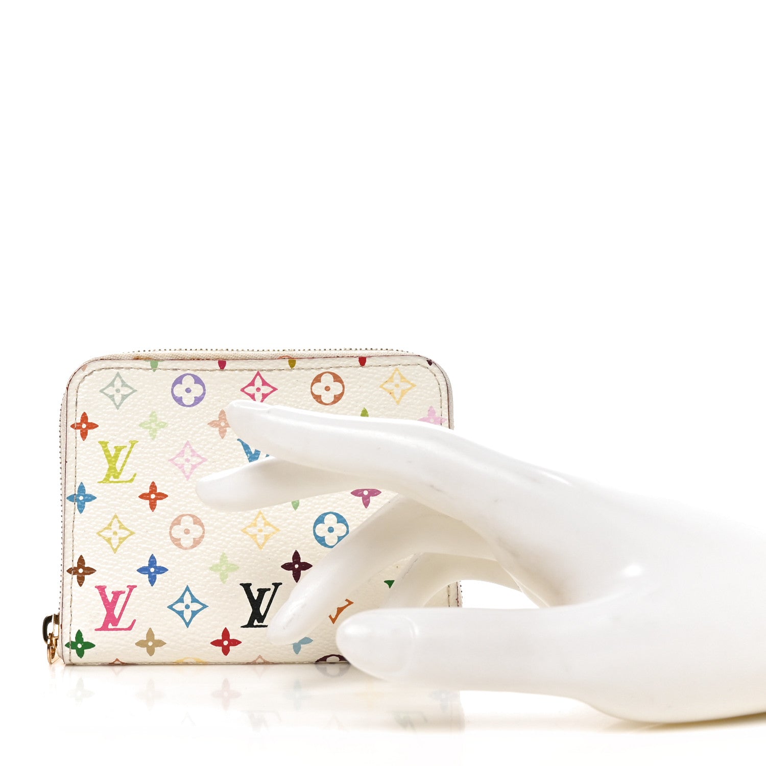 Louis Vuitton Monogram Multicolor Zippy Coin Purse Wallet White Litchi 2 of 7