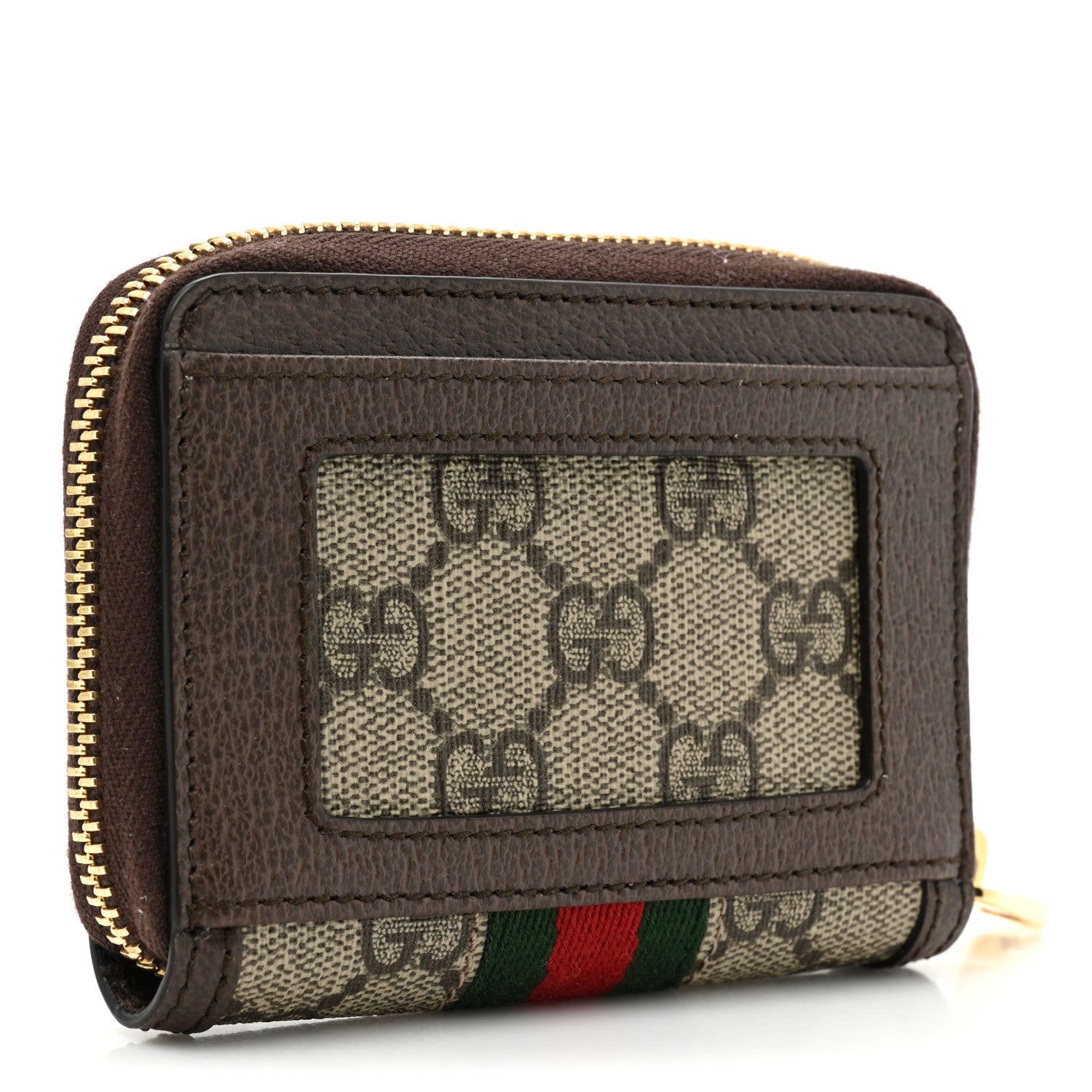 Gucci GG Supreme Monogram Textured Dollar Calfskin Web Ophidia Zip Around Card Case Wallet Beige Ebony New Acero 3 of 10