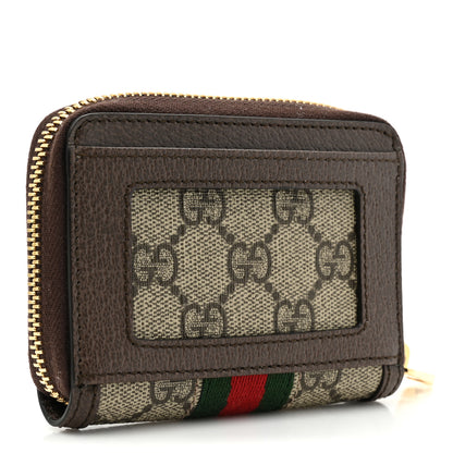 Gucci GG Supreme Monogram Textured Dollar Calfskin Web Ophidia Zip Around Card Case Wallet Beige Ebony New Acero 3 of 10