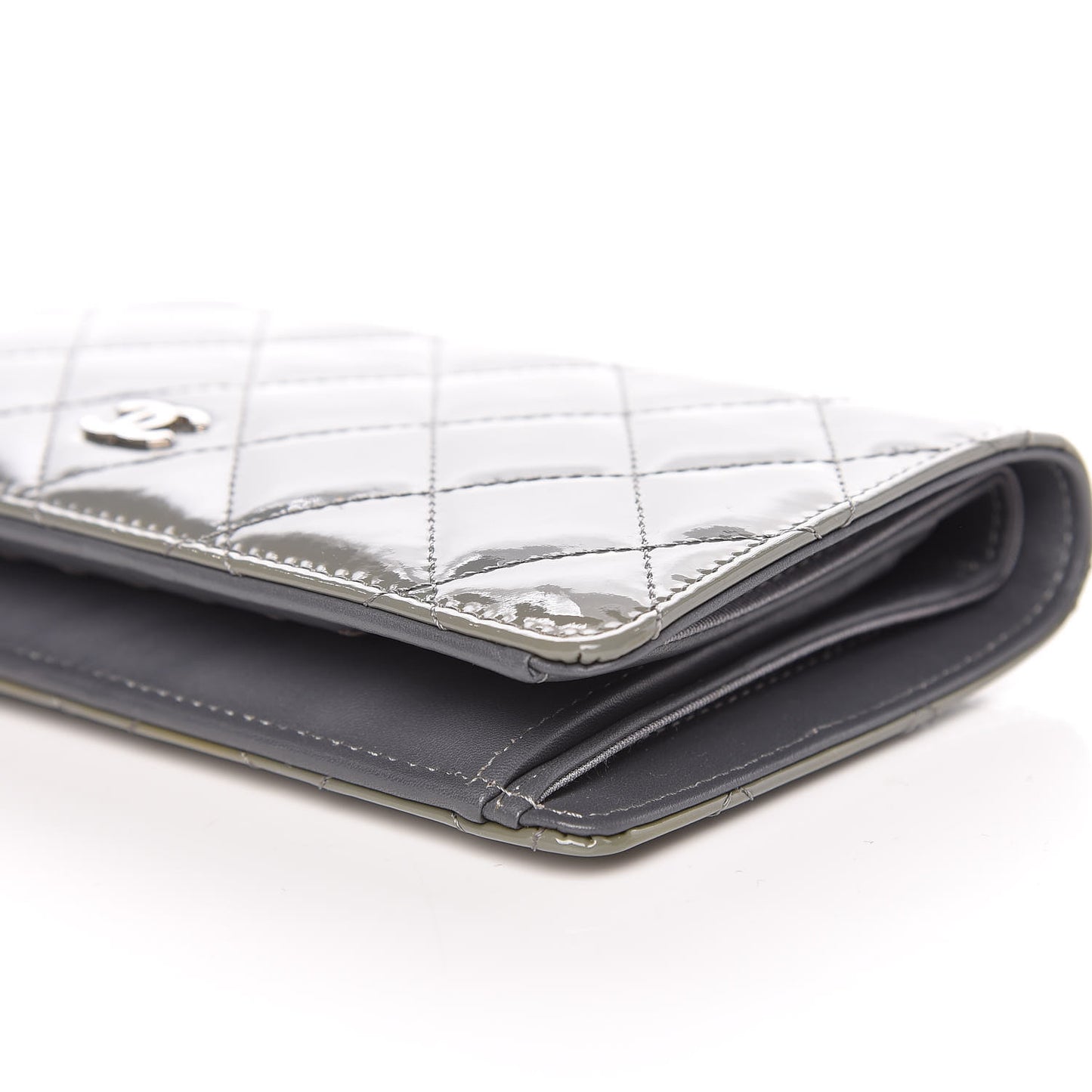 Patent Quilted Yen Wallet Grey